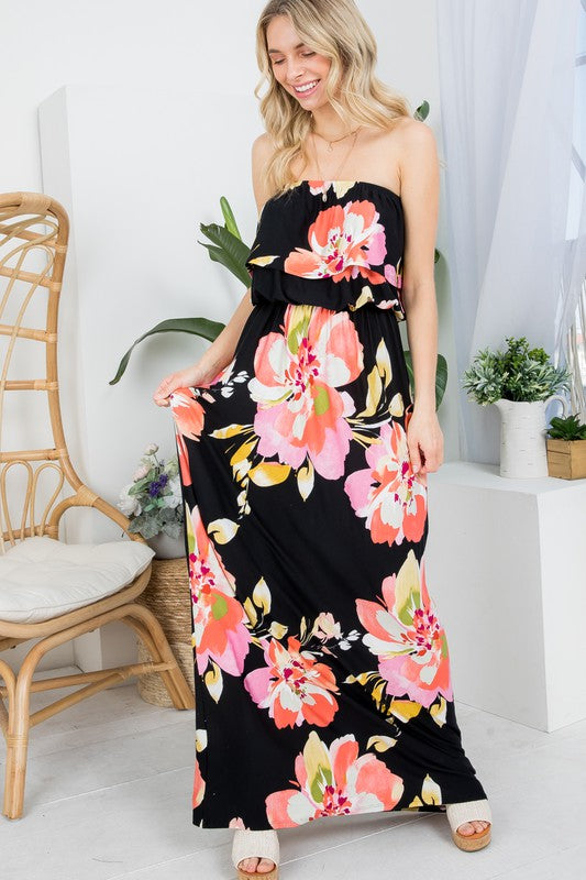 PLUS FLORAL OFFSHOULDER MAXI DRESS