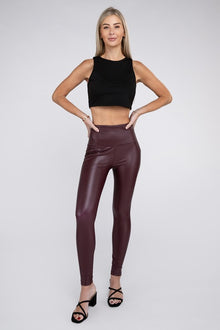  High Rise Faux Leather Leggings