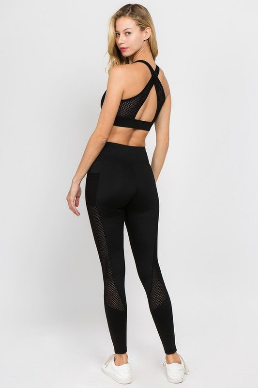 Active Jersey Mesh Striped 3-Pocket Leggings