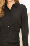 High-Class Ruched Button-Front Shirt Dress