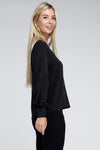 Woven Airflow V-Neck Long Sleeve Top