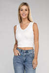 Ribbed Scoop Neck Cropped Sleeveless Top