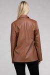 Sleek PU Leather Blazer with Front Closure