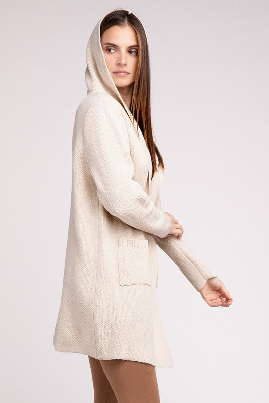 Hooded Open Front Sweater Cardigan