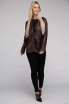 Sleek PU Leather Blazer with Front Closure