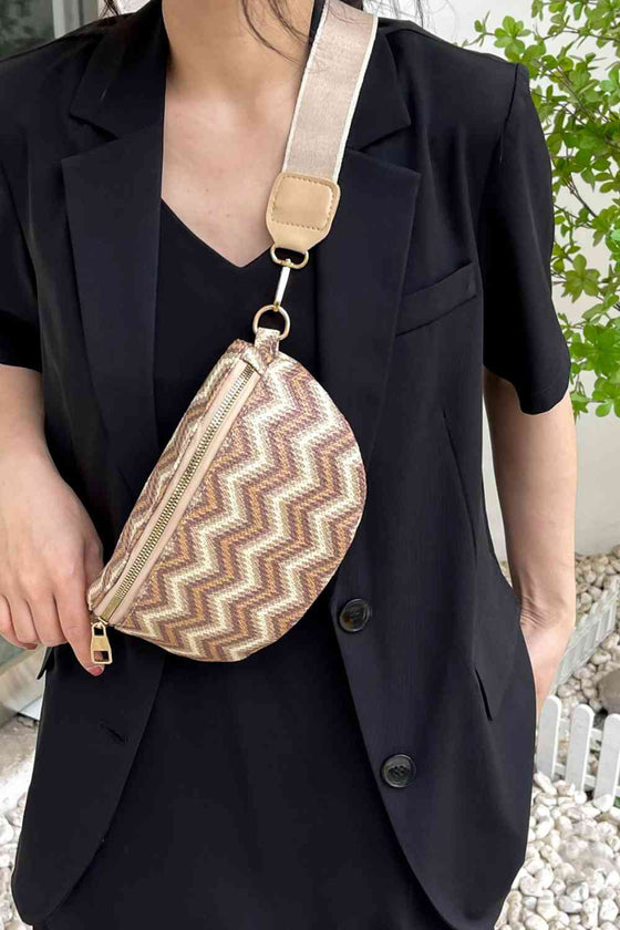 Chevron Straw Sling Bag