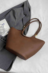 PU Leather Drawstring Handbag in Coffee Brown